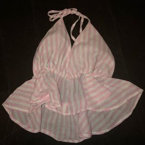 Pink and White Striped Baby Doll Halter Top